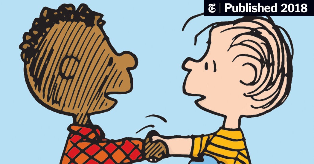 Franklin and Linus, two Peanuts characters, meeting each other