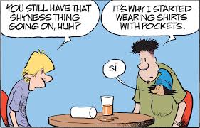 A Zits comic depicting a shy friend hiding in a t-shirt pocket